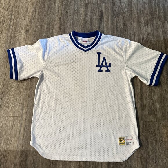 MITCHELL & NESS LA DODGERS BLUE WHITE V NECK MESH JERSEY MENS XLT COOPERSTOWN - Picture 1 of 9